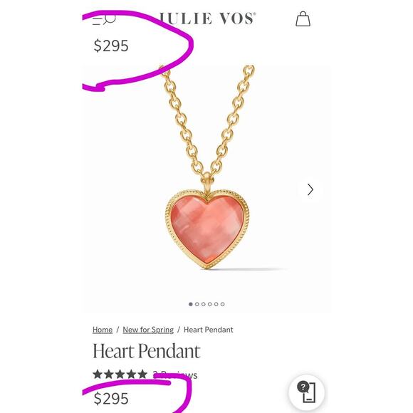 JULIE VOS Women’s 24K Gold Plated Irisdecent Blush Pink Heart Pendant Necklace - Picture 5 of 16